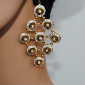  Gold Diamond Circle Dangler Earrings